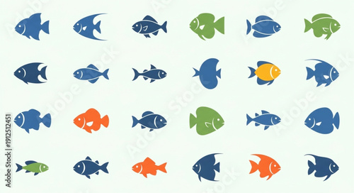 Collection of colorful cartoon fish illustrations.