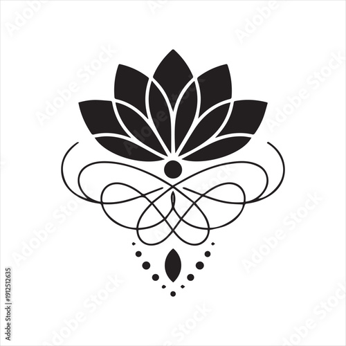 Cuadro en lienzo Minimal lotus flower logo vector, Abstract lotus symbol with decorative lines, E