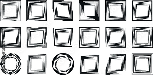 Vector Set of Abstract Dynamic Geometric Square Frames, Minimalist Kinetic Line Borders and Creative Sharp Edge Motion Graphic Elements for Modern Identity Design