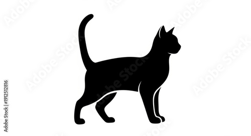 Black Cat Silhouette Standing Profile View.