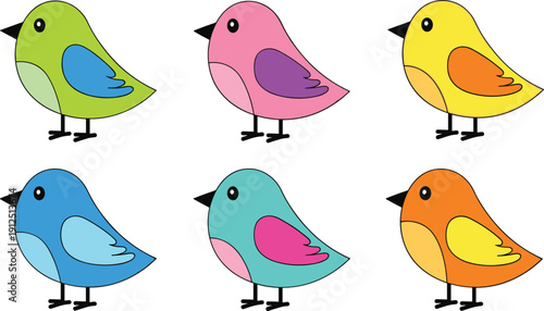 Colorful bird characters collection cartoon wildlife vector illustration set isolated background