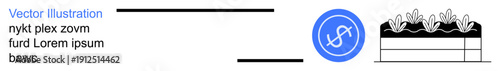 Sustainability, agriculture, eco-friendly design, organic farming, plant growth, environmental care. Circular icon and a graphic plant bed. Sustainability and agriculture as key concepts