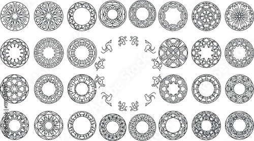 Vector Set of Detailed Geometric Mandalas, Ornamental Circular Frames, and Ethnic Round Border Elements for Yoga, Meditation and Creative Branding