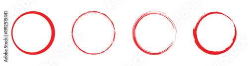 Red circle collection. Brush painted ring frame. Transparent PNG and vector illustration