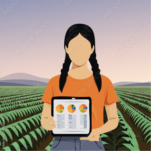 Young woman with braided hair holding a tablet displaying data analytics.