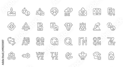 Set of Line Icons for Language, Communication, and Education Concepts