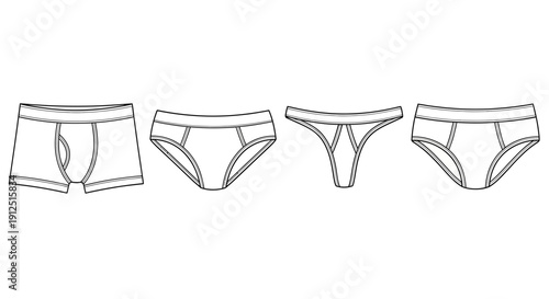 Set of Men's Underwear Styles: Boxer Briefs, Briefs, Thong, and Jockstrap