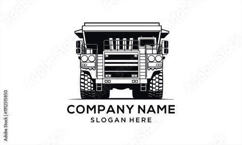 Front view of a large dump truck, heavy machinery for mining and construction.