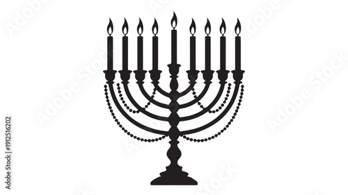 Hanukkah Menorah with nine candles, traditional Jewish holiday symbol of light and celebration