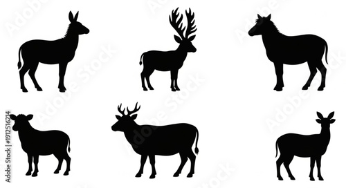 Collection of Animal Silhouettes on White Background.