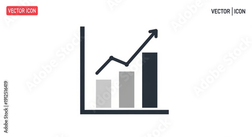 Business growth chart with upward trending arrow and bars.