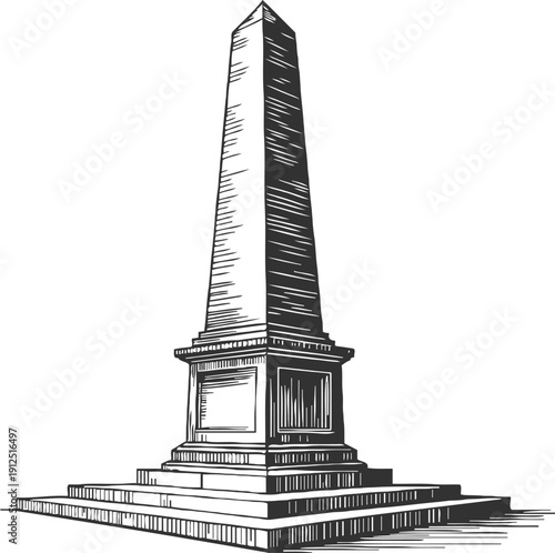 historic obelisk monument standing on tiered pedestal with engraved panels sketch