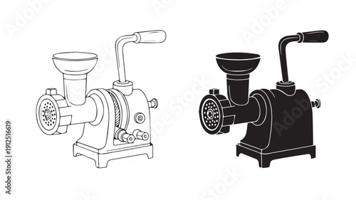 Meat Grinder Illustration and Silhouette