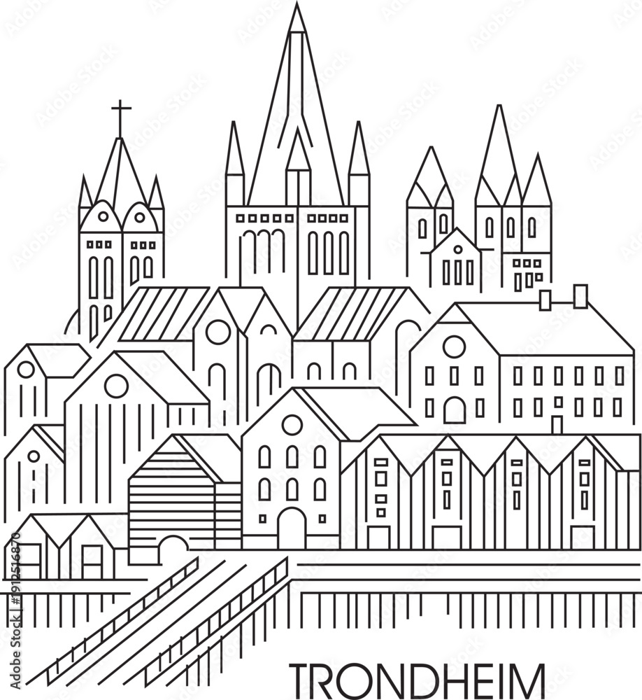 Obraz premium Trondheim City Line Draw Simple Minimalist