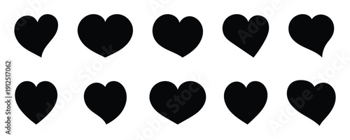 Collection of simple love heart icons set in black colors. This icons set perfect for romantic holiday decoration user interface graphic elements and app design. Eps10