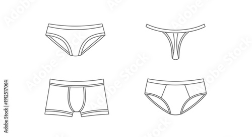 Set of four different styles of underwear line art icons on white background
