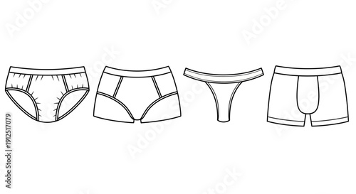 Set of four different women's underwear types, line art illustration