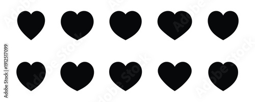 Collection of simple love heart icons set in black colors. This icons set perfect for romantic holiday decoration user interface graphic elements and app design. Eps10