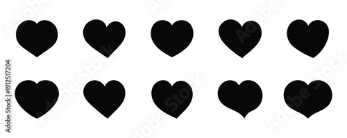 Collection of simple love heart icons set in black colors. This icons set perfect for romantic holiday decoration user interface graphic elements and app design. Eps10