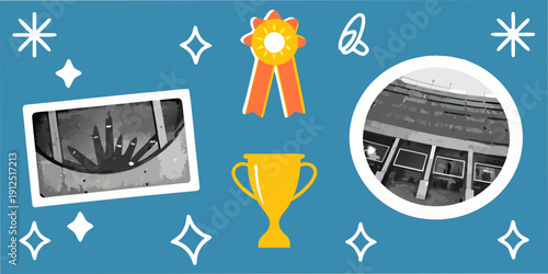 Celebration of achievement award ribbons photos and a golden trophy