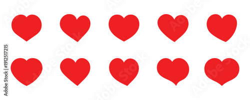 Collection of hand drawn and filled red heart shapes icons set. Various different hand drawn heart icon love collection isolated on transparent background. Romance and love illustrations. Eps10