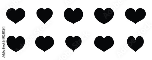 Heart icon set with solid outline love symbols. Love heart icons set flat design. Black  heart  icons illustrating  concepts of love , like, favorite, and health on a clean background. Vector . Eps 10