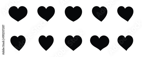 Heart icon set with solid outline love symbols. Love heart icons set flat design. Black  heart  icons illustrating  concepts of love , like, favorite, and health on a clean background. Vector . Eps 10
