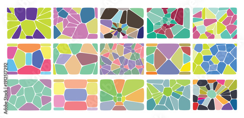 Colorful mosaic pattern of irregular geometric shapes, abstract art background