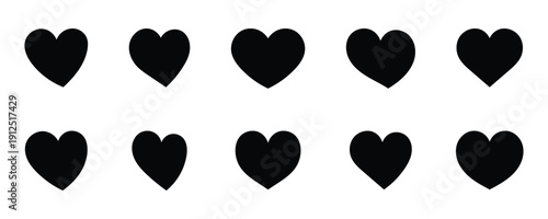 Heart icon set with solid outline love symbols. Love heart icons set flat design. Black  heart  icons illustrating  concepts of love , like, favorite, and health on a clean background. Vector . Eps 10