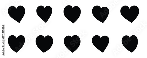 Various different hand drawn heart icon love collection isolated on white background. Black heart symbol for Valentines Day.  A hand drawn black heart shapes expressing love and affection . Eps10