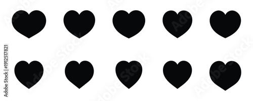 Various different hand drawn heart icon love collection isolated on white background. Black heart symbol for Valentines Day.  A hand drawn black heart shapes expressing love and affection . Eps10