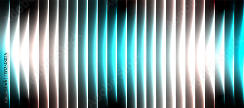 Cyan White Stripe Glass Effect Background with Bright Neon Glow, Abstract Transparent Futuristic Light Lines Vector