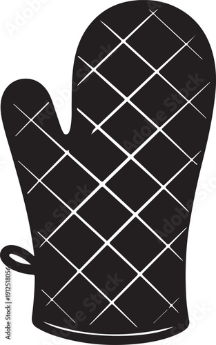 Quilted oven mitt silhouette icon for kitchen safety and heat insulation