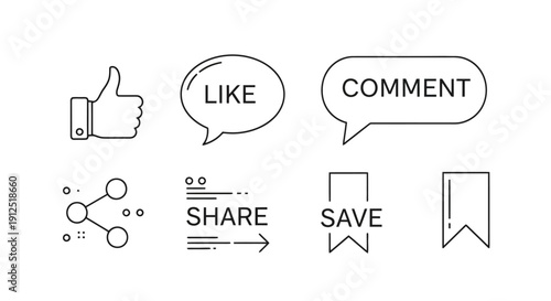 Social media icons for engagement and interaction on platforms.