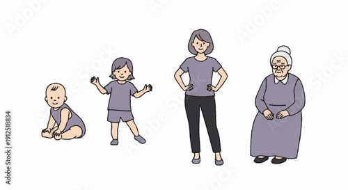 Stages of human life from baby to elderly woman.