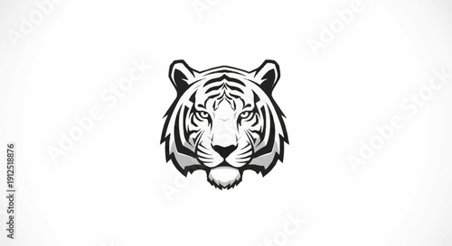 Striking black and white tiger head illustration with detailed fur patterns.