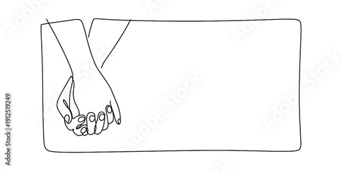 Continuous line art illustration of two hands holding tightly within a rectangular frame Vector, illustration