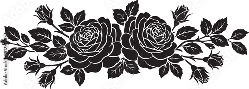 Rose flowers floral design Silhouette vector black on a white background
