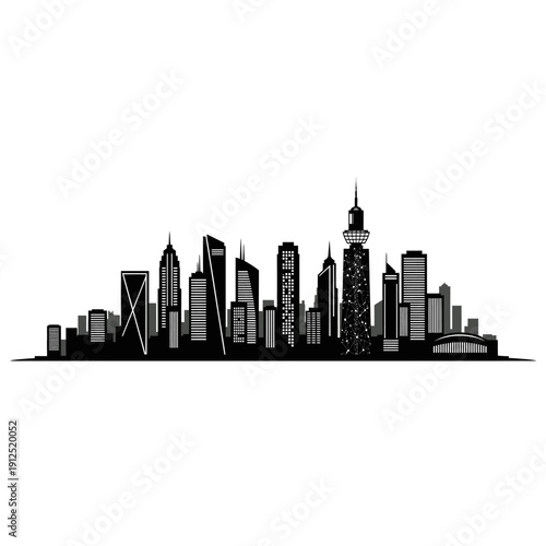Modern City Skyline Silhouette Illustration, Urban Landscape Vector, Metropolis Architecture Concept