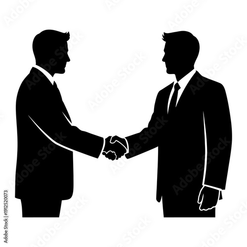 Businessmen Shaking Hands Silhouette Illustration, Partnership Agreement Concept, Corporate Deal and Cooperation Vector