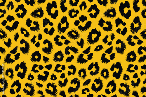 Dynamic Leopard Spots on Yellow Background with Fuzzy Fur Pattern Camouflage