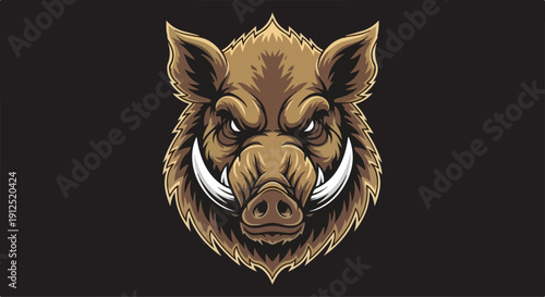 Digital illustration of a warthog's head with large tusks on a black and white background, conveying a strong and bold mood.