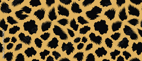 Vibrant Leopard Print Pattern with Dynamic Black Spots on Golden Yellow Background