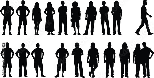 Abstract human silhouette pattern background representing people crowd society teamwork diversity unity repetition texture monochrome design illustration