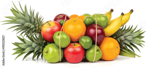 Assorted Fresh Fruits and Pineapple Leaves.