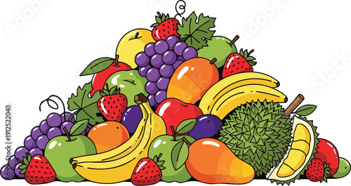 Colorful Illustration of Mixed Fresh Fruits.