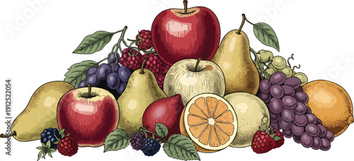 Assorted Fresh Fruits Heap Illustration.