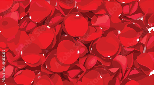 Red rose petals seamless pattern background with romantic Valentine love theme decorative floral vector texture design