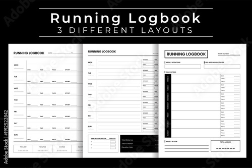  Running Logbook and Training Tracker, Daily Marathon Runner Progress Journal, Jogging Exercise Record, Performance Metrics Sheet, Vector