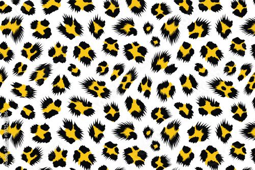 Vibrant Leopard Spot Pattern on White Background – Dynamic Black and Yellow Design